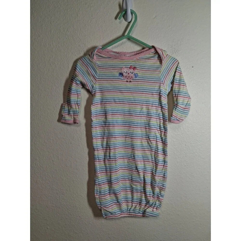 Gerber Cotton Sleep Sack Striped Owl Infant Baby Girls 0-6 Months